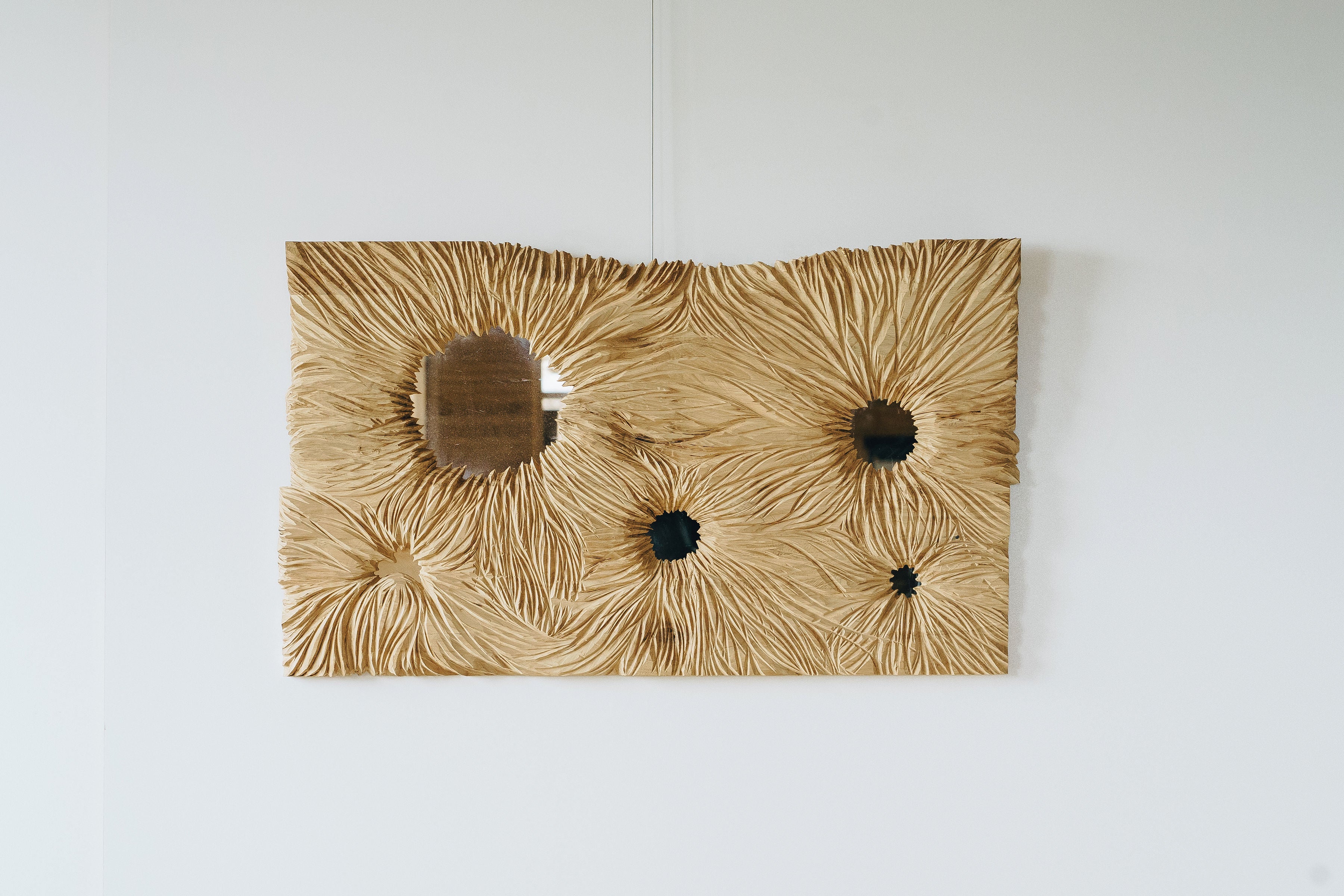 Wall Panel “Breath of Wind” – Carved Oak with Mirror Inlays